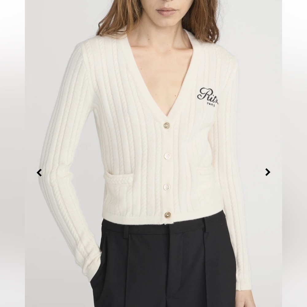 Frame x Ritz Cream Cable Knit Cardigan Sweater